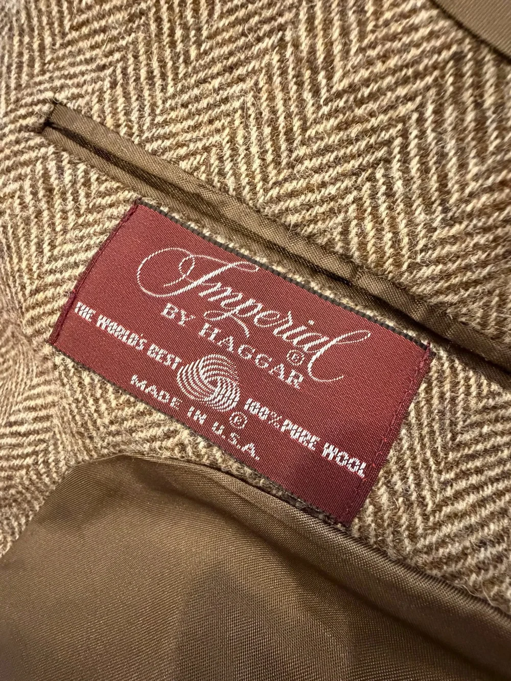 Haggar Imperial Blazer Men 40” Brown Multi Tweed Herringbone Wool USA Vintage